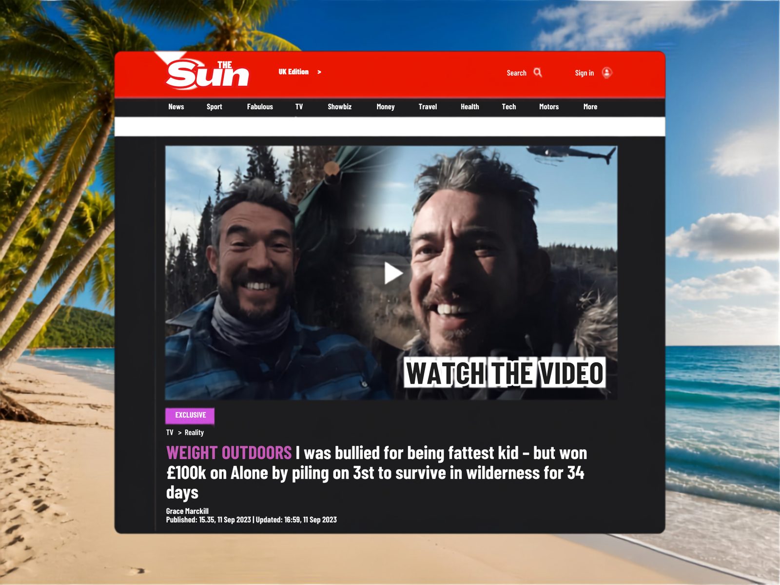 Alone TV show contestant smiling, before and after wilderness survival challenge. Watch video.